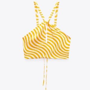 Zara Orange and White Print Tie Crop Top